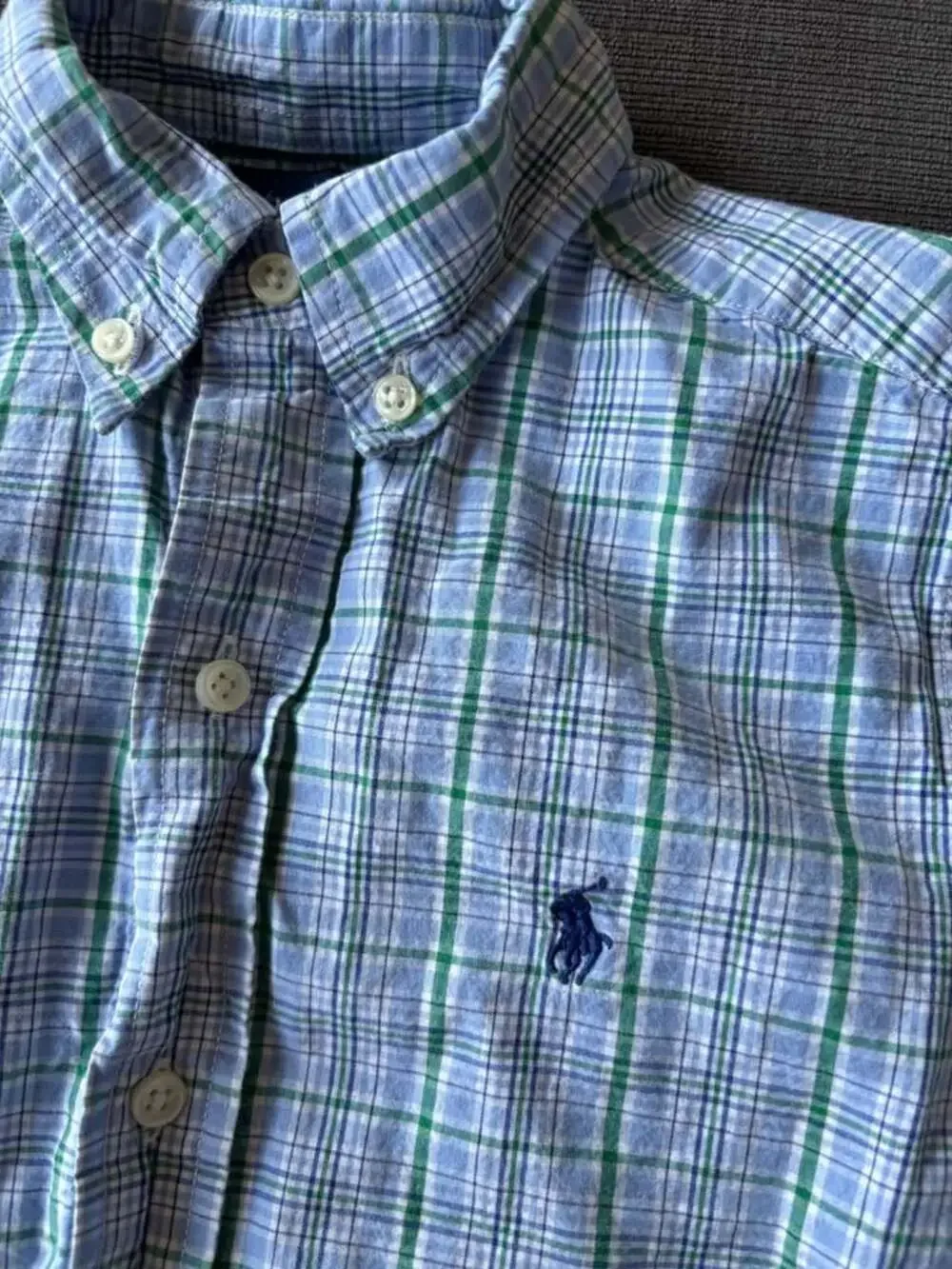 Polo Ralph Lauren Boys size 6 Plaid Button Down Shirt Short Sleeve Blue Green